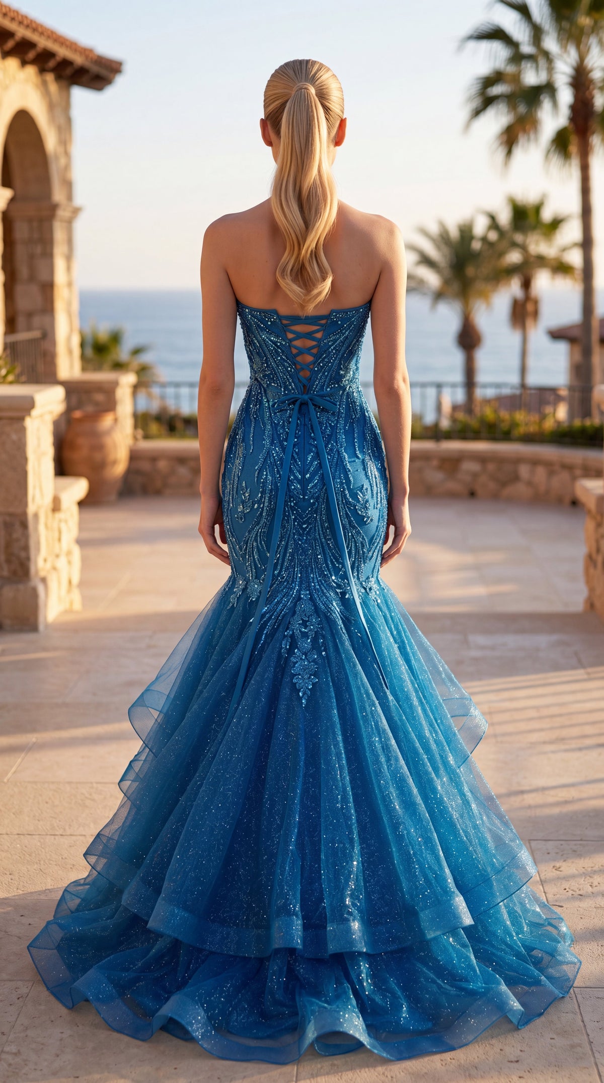 Jasz Couture Style 8076 | TEAL | back view