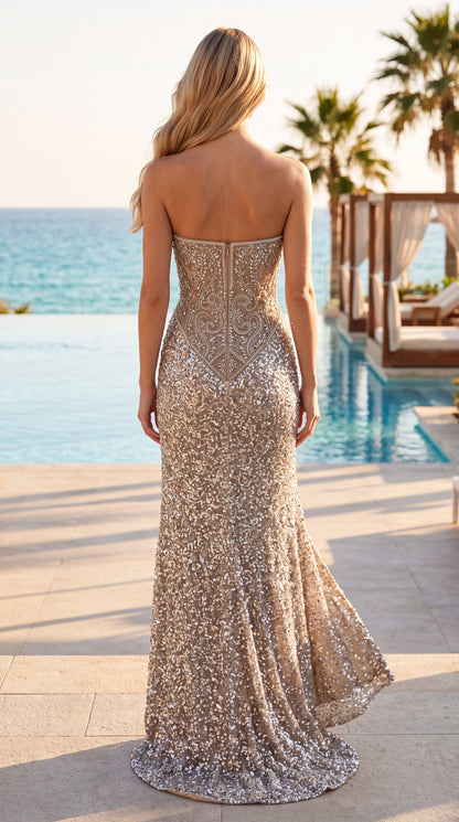 Jasz Couture Style 8034 | NUDE/SILVER | back view