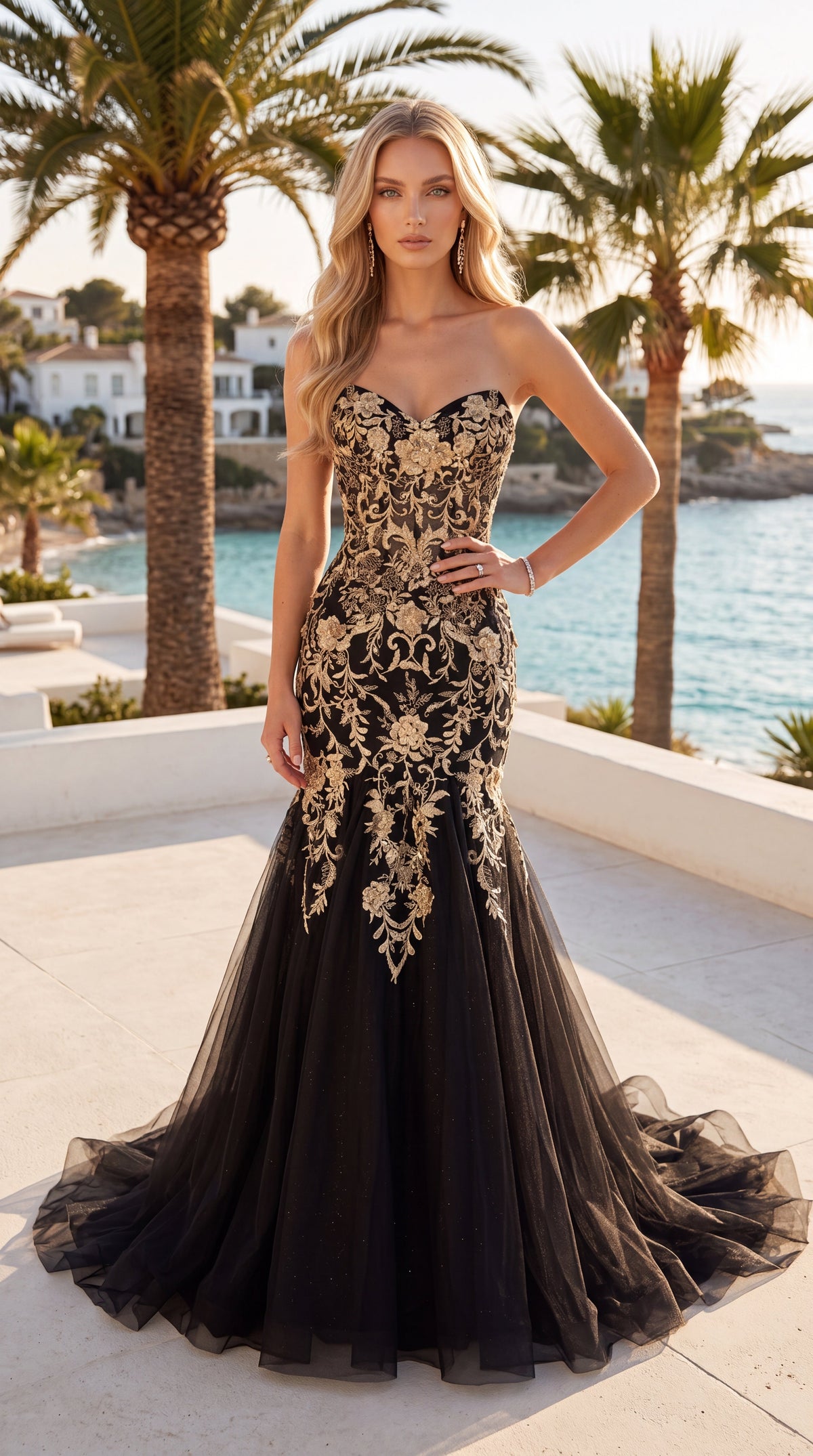 Jasz Couture Style 8081 | BLACK/GOLD | front view