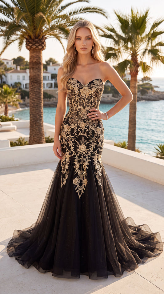 Jasz Couture Style 8081 | BLACK/GOLD | front view
